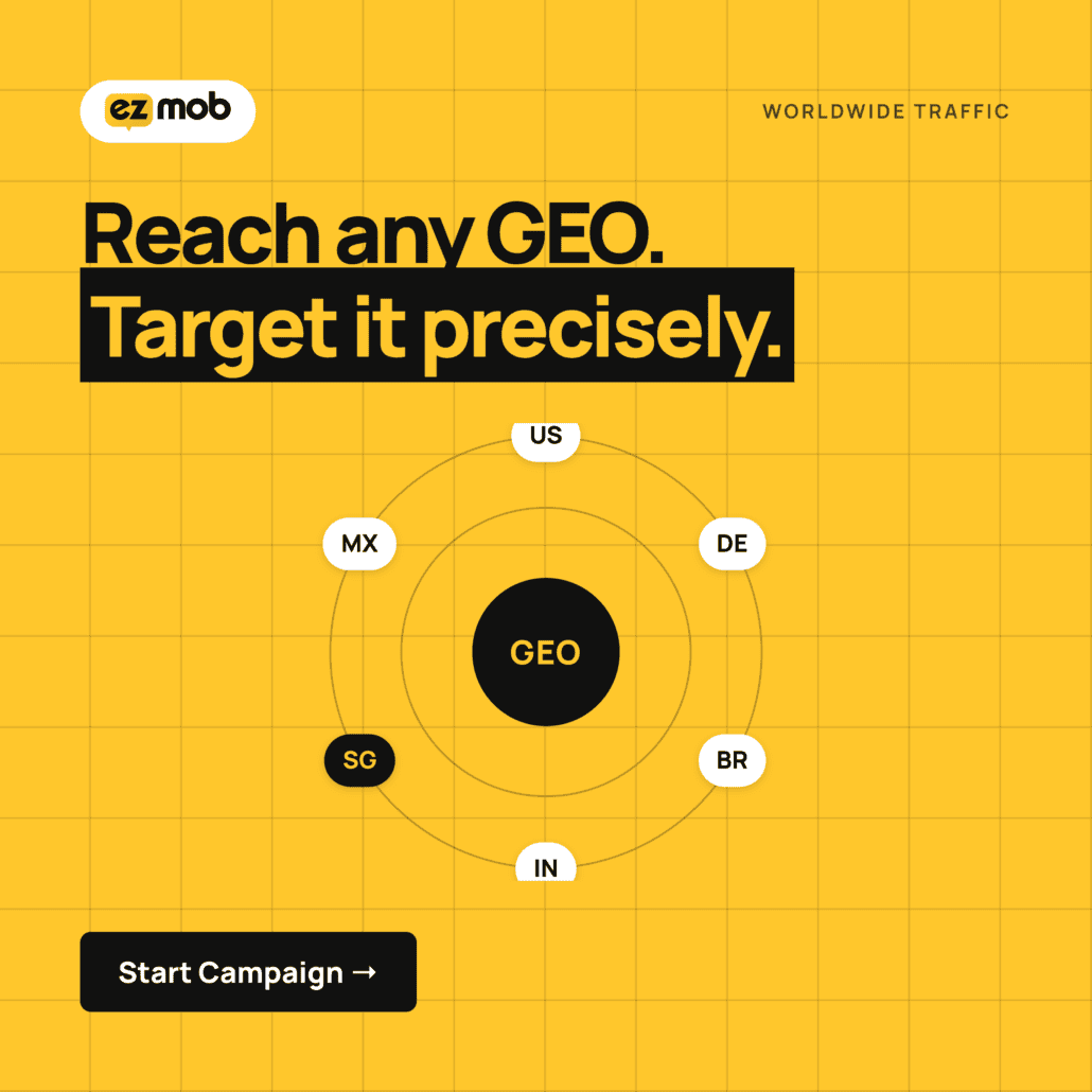 EZmob graphic: reach any GEO and target it precisely with worldwide pop and push traffic